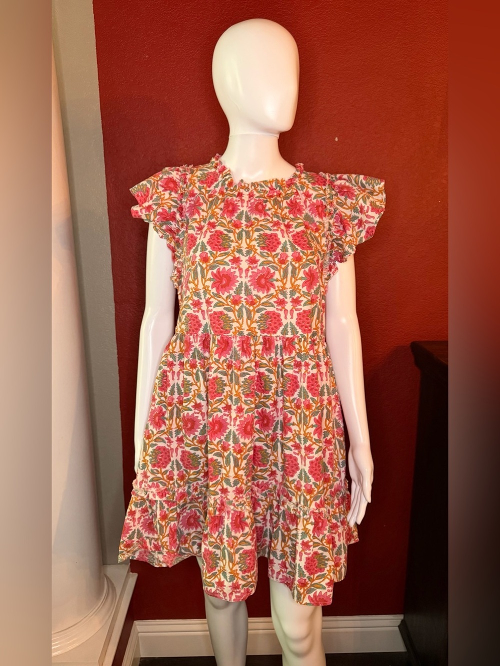 Caroline Constas Laurel Strawberry Print Flutter Sleeve Mini Dress- Size M